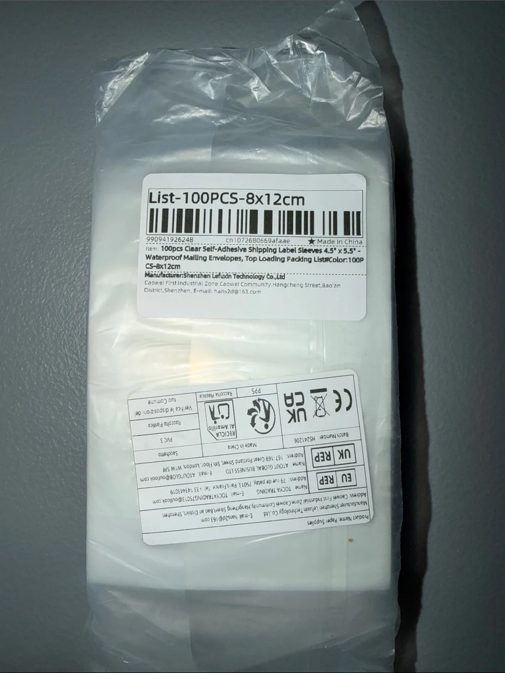 100pcs Clear Self-Adhesive Shipping Label Sleeves-3.25”x 4.75”